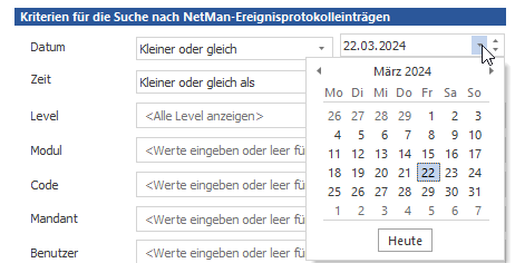 Auswahl des Datums über die Kalenderanzeige Auswahl des Datums über die Kalenderanzeige