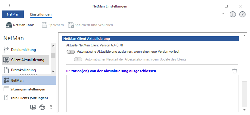 NetMan Einstellungen / NetMan / Client Aktualisierung
